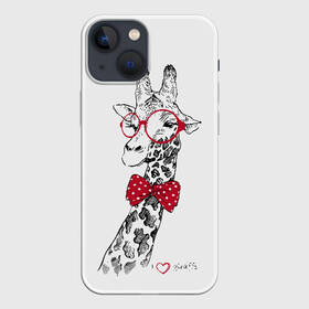 Чехол для iPhone 13 mini с принтом Жираф в Белгороде,  |  | animal | bow tie | cool | giraffe | gray | red | white | белый | галстук  бабочка | животное | жираф | красный | очки | прикольный | серый