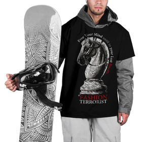 Накидка на куртку 3D с принтом A Fashion Terrorist в Белгороде, 100% полиэстер |  | black | chess | cool | figure | horse | red | slogan | style | white | белый | конь | красный | лошадь | прикольный | слоган | стиль | фигура | черный | шахматы