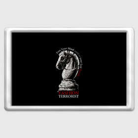 Магнит 45*70 с принтом A Fashion Terrorist в Белгороде, Пластик | Размер: 78*52 мм; Размер печати: 70*45 | black | chess | cool | figure | horse | red | slogan | style | white | белый | конь | красный | лошадь | прикольный | слоган | стиль | фигура | черный | шахматы