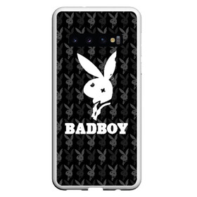 Чехол для Samsung Galaxy S10 с принтом Bad boy в Белгороде, Силикон | Область печати: задняя сторона чехла, без боковых панелей | Тематика изображения на принте: bad boy | bite | bow tie | broken | cool | ear | fighter | logo | man | playboy | rabbit | sign | symbol | white | белый | битый | боец | галстук бабочка | знак | кролик | логотип | любовь | мальчик | мужчина | откушенное | прикольный | сим