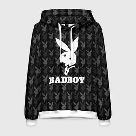 Мужская толстовка 3D с принтом Bad boy в Белгороде, 100% полиэстер | двухслойный капюшон со шнурком для регулировки, мягкие манжеты на рукавах и по низу толстовки, спереди карман-кенгуру с мягким внутренним слоем. | Тематика изображения на принте: bad boy | bite | bow tie | broken | cool | ear | fighter | logo | man | playboy | rabbit | sign | symbol | white | белый | битый | боец | галстук бабочка | знак | кролик | логотип | любовь | мальчик | мужчина | откушенное | прикольный | сим