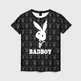 Женская футболка 3D с принтом Bad boy в Белгороде, 100% полиэфир ( синтетическое хлопкоподобное полотно) | прямой крой, круглый вырез горловины, длина до линии бедер | bad boy | bite | bow tie | broken | cool | ear | fighter | logo | man | playboy | rabbit | sign | symbol | white | белый | битый | боец | галстук бабочка | знак | кролик | логотип | любовь | мальчик | мужчина | откушенное | прикольный | сим