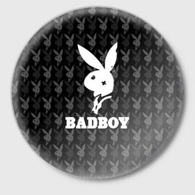 Значок с принтом Bad boy в Белгороде,  металл | круглая форма, металлическая застежка в виде булавки | bad boy | bite | bow tie | broken | cool | ear | fighter | logo | man | playboy | rabbit | sign | symbol | white | белый | битый | боец | галстук бабочка | знак | кролик | логотип | любовь | мальчик | мужчина | откушенное | прикольный | сим