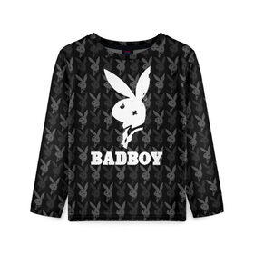 Детский лонгслив 3D с принтом Bad boy в Белгороде, 100% полиэстер | длинные рукава, круглый вырез горловины, полуприлегающий силуэт
 | bad boy | bite | bow tie | broken | cool | ear | fighter | logo | man | playboy | rabbit | sign | symbol | white | белый | битый | боец | галстук бабочка | знак | кролик | логотип | любовь | мальчик | мужчина | откушенное | прикольный | сим