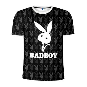 Мужская футболка 3D спортивная с принтом Bad boy в Белгороде, 100% полиэстер с улучшенными характеристиками | приталенный силуэт, круглая горловина, широкие плечи, сужается к линии бедра | bad boy | bite | bow tie | broken | cool | ear | fighter | logo | man | playboy | rabbit | sign | symbol | white | белый | битый | боец | галстук бабочка | знак | кролик | логотип | любовь | мальчик | мужчина | откушенное | прикольный | сим