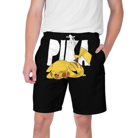 Мужские шорты 3D с принтом Пика в Белгороде,  полиэстер 100% | прямой крой, два кармана без застежек по бокам. Мягкая трикотажная резинка на поясе, внутри которой широкие завязки. Длина чуть выше колен | pikachu | pokeball | pokemon | пикачу | покебол | покемоны