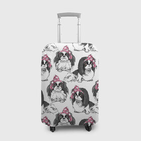 Чехол для чемодана 3D с принтом Японские хины в Белгороде, 86% полиэфир, 14% спандекс | двустороннее нанесение принта, прорези для ручек и колес | animal | bow | cute | dog | funny | gentle | gray | heart | muzzle | pink | white | бант | белый | животное | забавный | милый | нежный | розовый | сердце | серый | собака