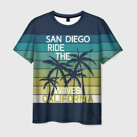 Мужская футболка 3D с принтом California в Белгороде, 100% полиэфир | прямой крой, круглый вырез горловины, длина до линии бедер | california | cool | palm trees | san diego | stripes | travel | калифорния | пальмы | полосы | прикольный | путешествие | сан диего
