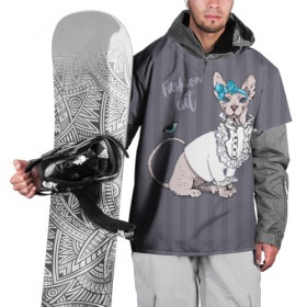 Накидка на куртку 3D с принтом Fashion cat в Белгороде, 100% полиэстер |  | bird | bow | breed | cat | glamor | look | muzzle | sphinx | style | tail | бант | взгляд | гламур | кошка | порода | птица | стиль | сфинкс | хвост
