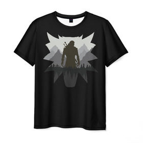 Мужская футболка 3D с принтом Геральт в Белгороде, 100% полиэфир | прямой крой, круглый вырез горловины, длина до линии бедер | wild hunt | witcher | ведьмак | геральд | геральт | дикая охота