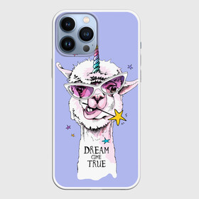 Чехол для iPhone 13 Pro Max с принтом Dream come true в Белгороде,  |  | alpaca | animal | carnival | dream came true | funny | horn | llama | rainbow | slogan | star | unicorn | альпака | единорог | животное | звезда | карнавал | лама | мечта сбылась | очки | прикольный | радуга | рог | слоган