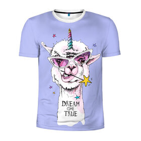 Мужская футболка 3D спортивная с принтом Dream come true в Белгороде, 100% полиэстер с улучшенными характеристиками | приталенный силуэт, круглая горловина, широкие плечи, сужается к линии бедра | Тематика изображения на принте: alpaca | animal | carnival | dream came true | funny | horn | llama | rainbow | slogan | star | unicorn | альпака | единорог | животное | звезда | карнавал | лама | мечта сбылась | очки | прикольный | радуга | рог | слоган