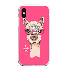 Чехол для iPhone XS Max матовый с принтом Romantic llama в Белгороде, Силикон | Область печати: задняя сторона чехла, без боковых панелей | Тематика изображения на принте: alpaca | animal | cool | flowers | head | heart | inscription | llama | look | pink | romance | альпака | взгляд | голова | животное | лама | любовь | надпись | очки | прикольный | розовые | романтика | сердце | цветы