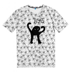 Мужская футболка 3D с принтом ЪУЪ в Белгороде, 100% полиэфир | прямой крой, круглый вырез горловины, длина до линии бедер | cursed cat | meme | pattern | truxkot19 | кот мем | мем с котом | мемы | паттерн | прикол | съука | черный кот | ъуъ съука | юмор