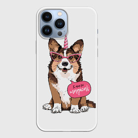 Чехол для iPhone 13 Pro Max с принтом I am so magical в Белгороде,  |  | animal | breed | dog | funny | horn | im so | inscription | look | magic | masquerade | pink | smile | unicorn | вельш корги кардиган | взгляд | единорог | животное | забавный | магия | маскарад | надпись | очки | порода | прикольный | рог