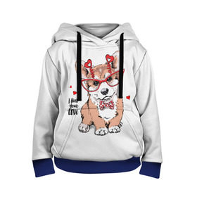 Детская толстовка 3D с принтом I need your love в Белгороде, 100% полиэстер | двухслойный капюшон со шнурком для регулировки, мягкие манжеты на рукавах и по низу толстовки, спереди карман-кенгуру с мягким внутренним слоем | animal | bow | bow tie | breed | cute | dog | funny | hearts | i need your love | polka dot | puppy | red | the inscription | white | бант | белый | вельш корги пемброк | галстук бабочка | горошек | животное | забавный | красный | любовь | милый | м