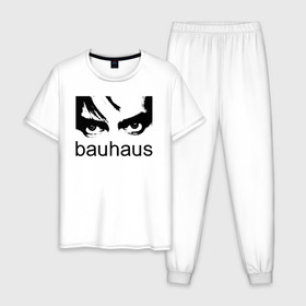 Мужская пижама хлопок с принтом Bauhaus в Белгороде, 100% хлопок | брюки и футболка прямого кроя, без карманов, на брюках мягкая резинка на поясе и по низу штанин
 | bauhaus | goth | gothic | peter murphy | punk | rock | альтернатива | баухаус | баухус | бахус | бухус | готика | готичная | готичный | готы | панк | питер мерфи | пост панк | рок | хардрок