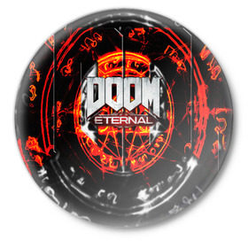 Значок с принтом DOOM ETERNAL в Белгороде,  металл | круглая форма, металлическая застежка в виде булавки | Тематика изображения на принте: doom | doom eternal | game | дум