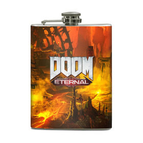 Фляга с принтом DOOM ETERNAL в Белгороде, металлический корпус | емкость 0,22 л, размер 125 х 94 мм. Виниловая наклейка запечатывается полностью | Тематика изображения на принте: doom | doom eternal | game | дум