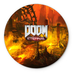 Коврик для мышки круглый с принтом DOOM ETERNAL в Белгороде, резина и полиэстер | круглая форма, изображение наносится на всю лицевую часть | doom | doom eternal | game | дум