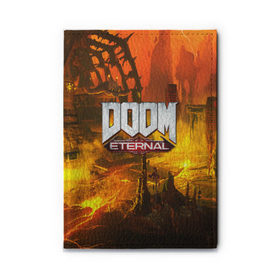 Обложка для автодокументов с принтом DOOM ETERNAL в Белгороде, натуральная кожа |  размер 19,9*13 см; внутри 4 больших “конверта” для документов и один маленький отдел — туда идеально встанут права | Тематика изображения на принте: doom | doom eternal | game | дум