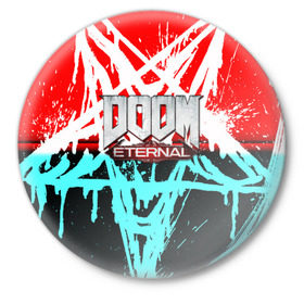 Значок с принтом DOOM ETERNAL в Белгороде,  металл | круглая форма, металлическая застежка в виде булавки | Тематика изображения на принте: doom | doom eternal | game | дум