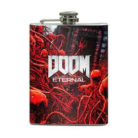 Фляга с принтом DOOM ETERNAL в Белгороде, металлический корпус | емкость 0,22 л, размер 125 х 94 мм. Виниловая наклейка запечатывается полностью | Тематика изображения на принте: doom | doom eternal | game | дум