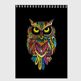 Скетчбук с принтом Сова в Белгороде, 100% бумага
 | 48 листов, плотность листов — 100 г/м2, плотность картонной обложки — 250 г/м2. Листы скреплены сверху удобной пружинной спиралью | art | background | big | bird | black | drawing | eyes | multicolored | owl | sight | symbol | wisdom | большие | взгляд | глаза | искусство | мудрость | птица | разноцветный | рисунок | символ | сова | филин | фон | черный