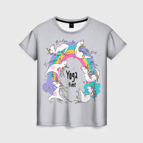 Женская футболка 3D с принтом Yoga time в Белгороде, 100% полиэфир ( синтетическое хлопкоподобное полотно) | прямой крой, круглый вырез горловины, длина до линии бедер | animal | asana | boat | bow | children | drawing | funny | hearts | horses | inscriptio | om | rainbow | stars | triangle | unicorns | warrior | yoga | zen | асана | воин | детский | дзен | животное | забавный | звезды | йога | лодка | лошади | лук | мост