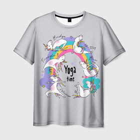 Мужская футболка 3D с принтом Yoga time в Белгороде, 100% полиэфир | прямой крой, круглый вырез горловины, длина до линии бедер | animal | asana | boat | bow | children | drawing | funny | hearts | horses | inscriptio | om | rainbow | stars | triangle | unicorns | warrior | yoga | zen | асана | воин | детский | дзен | животное | забавный | звезды | йога | лодка | лошади | лук | мост