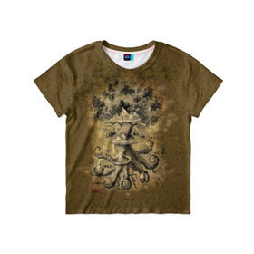 Детская футболка 3D с принтом Дерево жизни в Белгороде, 100% гипоаллергенный полиэфир | прямой крой, круглый вырез горловины, длина до линии бедер, чуть спущенное плечо, ткань немного тянется | Тематика изображения на принте: 3d | 9 миров | абстракция | арт | дерево жизни | индраксиль | песочный