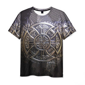 Мужская футболка 3D с принтом Кельтские узоры в Белгороде, 100% полиэфир | прямой крой, круглый вырез горловины, длина до линии бедер | 3d | абстракция | арт | желтый | кельтские узоры | на металле | черный