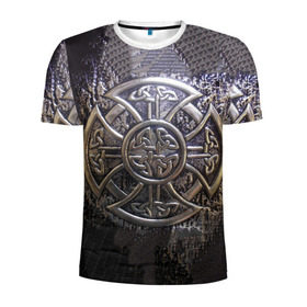 Мужская футболка 3D спортивная с принтом Кельтские узоры в Белгороде, 100% полиэстер с улучшенными характеристиками | приталенный силуэт, круглая горловина, широкие плечи, сужается к линии бедра | 3d | абстракция | арт | желтый | кельтские узоры | на металле | черный