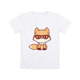 Детская футболка хлопок с принтом Лисенок в очках в Белгороде, 100% хлопок | круглый вырез горловины, полуприлегающий силуэт, длина до линии бедер | fox | лис | лиса | лисенок | милая | пушистик | рыжая