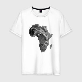Мужская футболка хлопок с принтом King of Africa в Белгороде, 100% хлопок | прямой крой, круглый вырез горловины, длина до линии бедер, слегка спущенное плечо. | animal | the lion king | африка | взгляд | дикий | животные | зверь | клыки | континент | король | король джунглей | кошка | лев | львица | царь