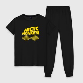 Женская пижама хлопок с принтом ARCTIC MONKEYS в Белгороде, 100% хлопок | брюки и футболка прямого кроя, без карманов, на брюках мягкая резинка на поясе и по низу штанин | arctic monkeys | арктик манкис | арктические мартышки