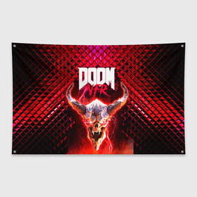 Флаг-баннер с принтом Doom Enternal в Белгороде, 100% полиэстер | размер 67 х 109 см, плотность ткани — 95 г/м2; по краям флага есть четыре люверса для крепления | 3d | doom enternal | игра | компьютерная | логотип | планета | темный | шутер