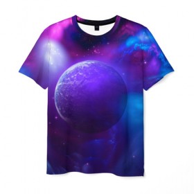 Мужская футболка 3D с принтом Неоновый Космос в Белгороде, 100% полиэфир | прямой крой, круглый вырез горловины, длина до линии бедер | galaxy | neon | space | stars | астрономия | галактика | звезды | космос | неон | планеты | созвездие