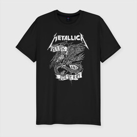 Мужская футболка премиум с принтом Metallica в Белгороде, 92% хлопок, 8% лайкра | приталенный силуэт, круглый вырез ворота, длина до линии бедра, короткий рукав | Тематика изображения на принте: metalica | metallica | группа | джеймс хэтфилд | кирк хэмметт | ларс ульрих | метал | металика | металлика | миталика | музыка | роберт трухильо | рок | трэш | трэшметал | хард | хеви