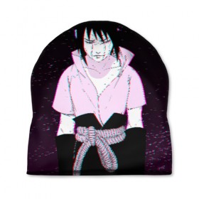 Шапка 3D с принтом SAD SASUKE GLITCH EFFECT в Белгороде, 100% полиэстер | универсальный размер, печать по всей поверхности изделия | Тематика изображения на принте: 