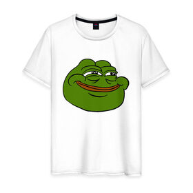 Мужская футболка хлопок с принтом PepeHappy в Белгороде, 100% хлопок | прямой крой, круглый вырез горловины, длина до линии бедер, слегка спущенное плечо. | feels bad man | feels good man | pepe | pepe the frog | sad pepe | грустная лягушка | пепе