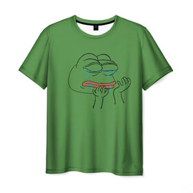 Мужская футболка 3D с принтом PepeCry в Белгороде, 100% полиэфир | прямой крой, круглый вырез горловины, длина до линии бедер | feels bad man | feels good man | pepe | pepe the frog | sad pepe | грустная лягушка | пепе