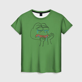 Женская футболка 3D с принтом PepeCry в Белгороде, 100% полиэфир ( синтетическое хлопкоподобное полотно) | прямой крой, круглый вырез горловины, длина до линии бедер | feels bad man | feels good man | pepe | pepe the frog | sad pepe | грустная лягушка | пепе