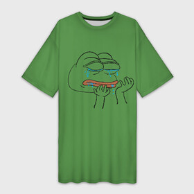 Платье-футболка 3D с принтом PepeCry в Белгороде,  |  | feels bad man | feels good man | pepe | pepe the frog | sad pepe | грустная лягушка | пепе