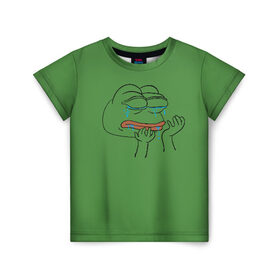 Детская футболка 3D с принтом PepeCry в Белгороде, 100% гипоаллергенный полиэфир | прямой крой, круглый вырез горловины, длина до линии бедер, чуть спущенное плечо, ткань немного тянется | feels bad man | feels good man | pepe | pepe the frog | sad pepe | грустная лягушка | пепе