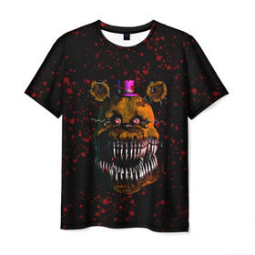 Мужская футболка 3D с принтом FNAF Nightmare в Белгороде, 100% полиэфир | прямой крой, круглый вырез горловины, длина до линии бедер | blood | five nights at freddy’s | fnaf | game | horror | игра | кровь | пять ночей у фредди | ужас | фнаф | фреди