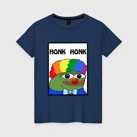 Женская футболка хлопок с принтом Honk Honk в Белгороде, 100% хлопок | прямой крой, круглый вырез горловины, длина до линии бедер, слегка спущенное плечо | feels bad man | feels good man | honk honk | pepe | pepe the frog | sad pepe | грустная лягушка | пепе