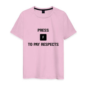 Мужская футболка хлопок с принтом Press F to Pay Respects в Белгороде, 100% хлопок | прямой крой, круглый вырез горловины, длина до линии бедер, слегка спущенное плечо. | pres f | press f | press f to pay respects | прес ф | респект