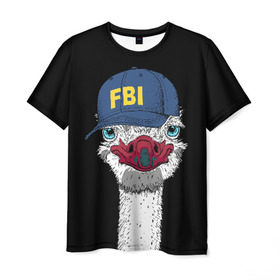 Мужская футболка 3D с принтом FBI в Белгороде, 100% полиэфир | прямой крой, круглый вырез горловины, длина до линии бедер | beak | bird | blue | cap | fbi | funny | head | inscription | long | neck | ostrich | red | весёлый | голова | длинная | кепка | клюв | красный | надпись | птица | синяя | смешной | страус | фбр | шея