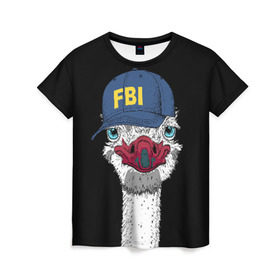 Женская футболка 3D с принтом FBI в Белгороде, 100% полиэфир ( синтетическое хлопкоподобное полотно) | прямой крой, круглый вырез горловины, длина до линии бедер | beak | bird | blue | cap | fbi | funny | head | inscription | long | neck | ostrich | red | весёлый | голова | длинная | кепка | клюв | красный | надпись | птица | синяя | смешной | страус | фбр | шея